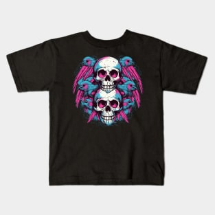 Skull with Birds, and Wings Kids T-Shirt